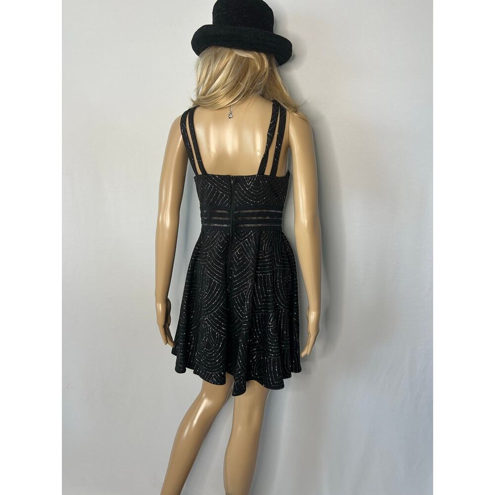 City Studio Black Glitter Fit & Flare Party Dress Size 9 Mesh Waist Cocktail